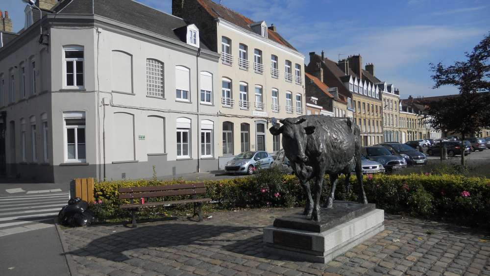 Vets is behind cow statue.JPG