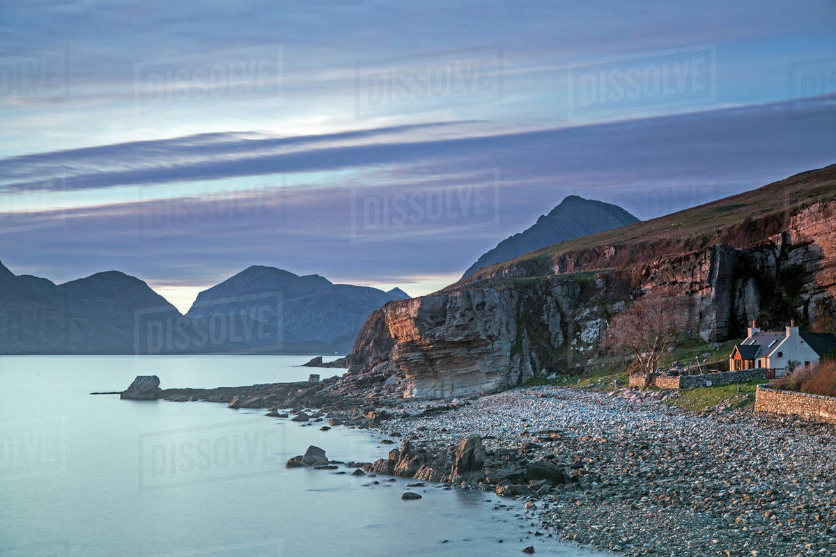 House on remote beach among cliffs, Elgol, Skye, Scotland Royalty-free stock photo