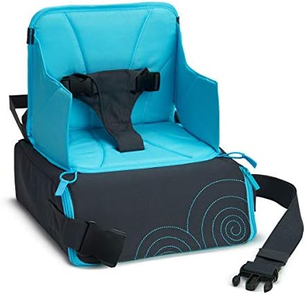 Brica by Munchkin Travel Booster Seat With Underseat Storage And Strap To Convert Into Handy Portable Carry Bag For Dining On-The-Go, Wipe Clean, For Children Up To 15 kg/33.1 lbs, Blue/Grey