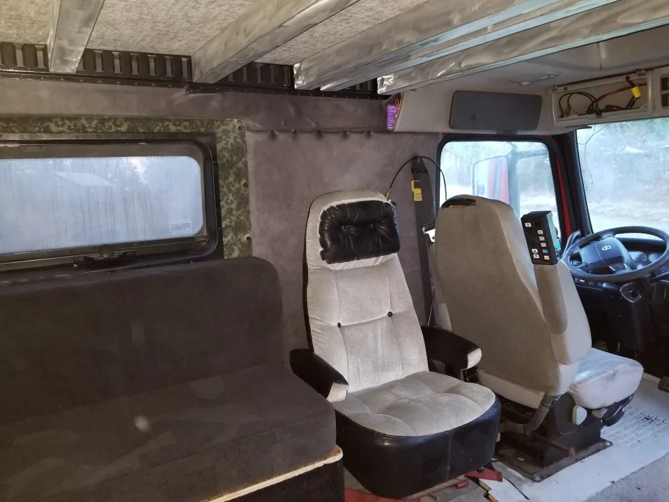 The truck's seating area.